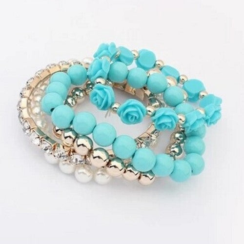 Simulated-Pearl Beads Rose Bracelet